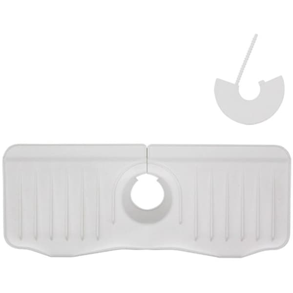 Silicone Sink Mat, Drain Strainer, Adjustable Sink Mat, Bathroom Counter Protector, White