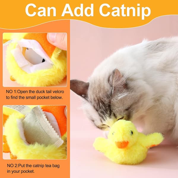 Cat Toy with Catnip, USB Rechargeable Plush Duck Toy, Electronic