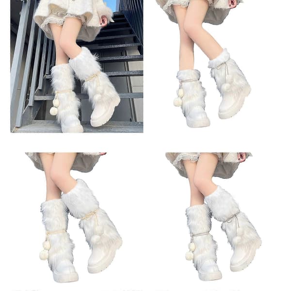 Gotisk punk-stil plys benvarmere, varme Harajuku benvarmere til efterår og vinter, benvarmere med pelsboldrem, v Hvid risrem 25c White rice strap 25c