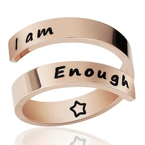 Adjustable Stainless Steel Spinner Ring - Jewelry with the Text \"I Am Enough\"