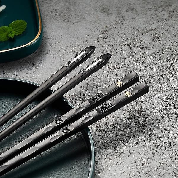 5 par lasergraverede metalspisepinde skridsikre genanvendelige sushispisepinde
