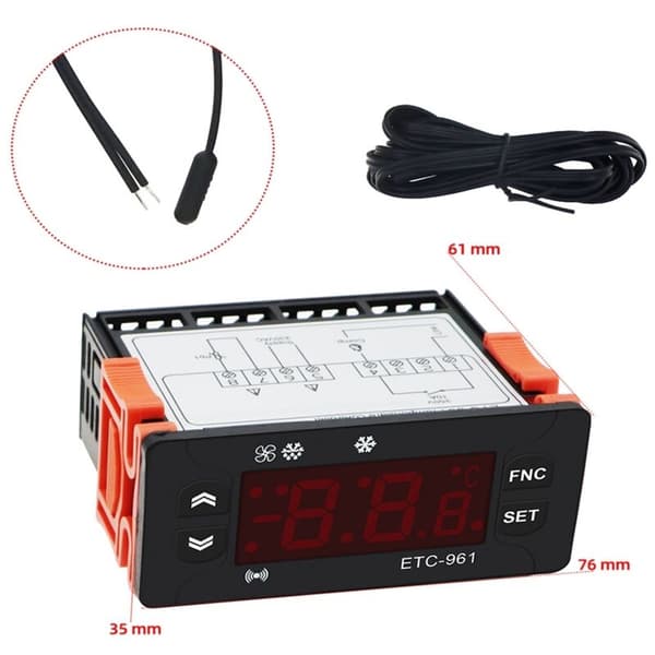 ETC-961 Termostat Temperaturkontroller Fuktighetskontroll Termometer Hygrometer Alarm Kjøling 220V Sensor