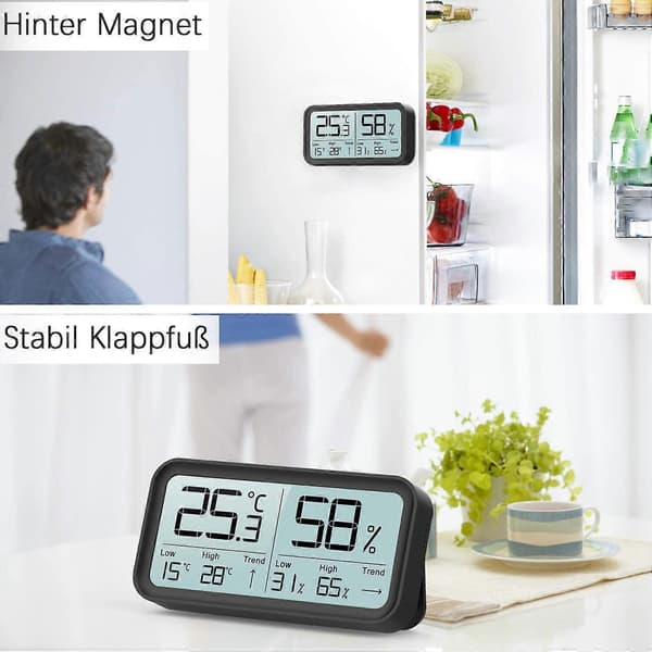 Digital Hygro-Termometer Indendørs Termometer Hygrometer, Temperatur Fugtighedsmåler, Luftovervågning til Rum, Sort