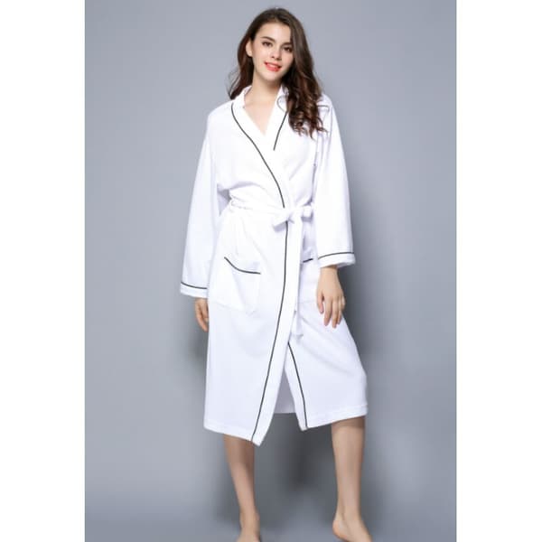 Women's Bathrobe Cotton Waffle Lightweight Unisex Bathrobe Spa Sauna Terry Bathrobe - White L