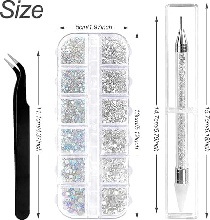 1500 kpl kynsitaide strasseja, 6 kokoa Crystal AB strasseja