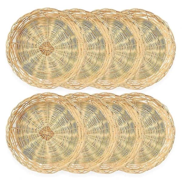 8-pack Bambu Papperstallrikshållare, 25 cm Återanvändbara för Middagstallrikar Handvävda Korgar för Papperstallrikar