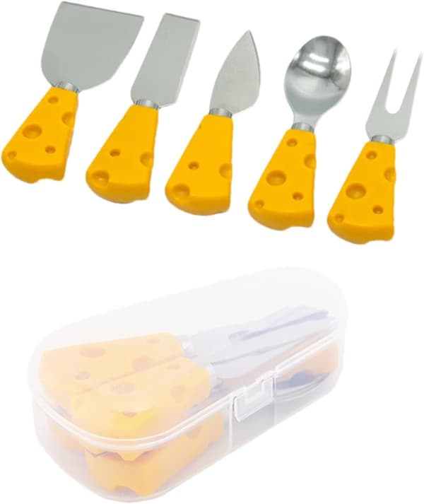 Set med 5 ostknivar med förvaringslåda