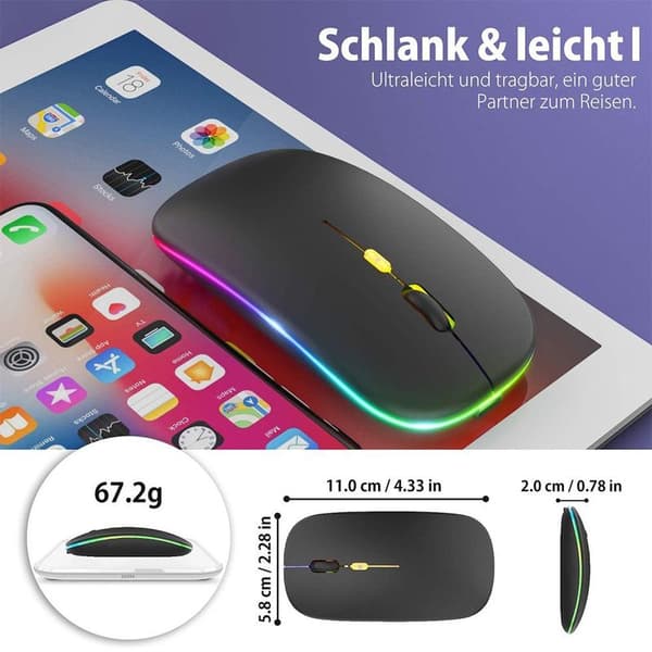 Upgrade Wireless PC Mouse with LED, Rechargeable and Silent