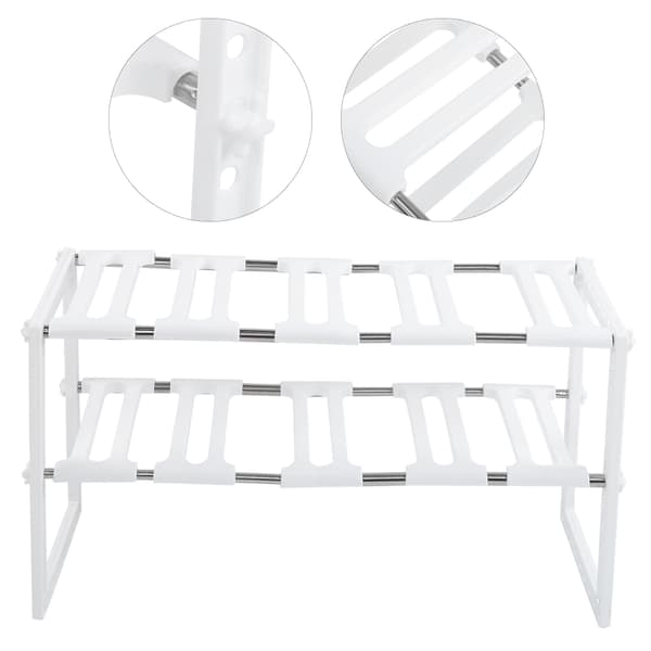 2-Layer White Stainless Steel Sink Rack, Adjustable Under Sink Storage Racks for Kitchen