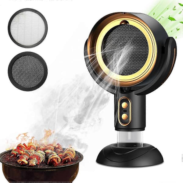Mini bærbar bordventilator - Trådløs, 2-hastighedsventilator med vaskbart filter til indendørs grillning og hot pot