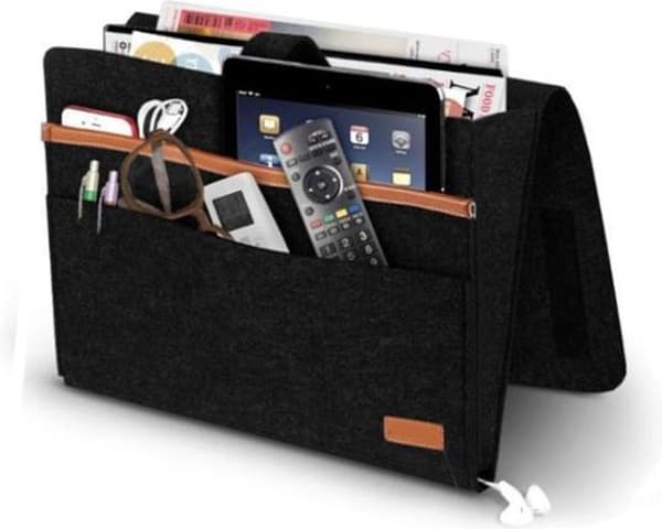 Bedside Caddy Storage Bag Bed and Sofa Organizer - Reading Compartment and Magazine Holder with Extra Storage Pockets - Black