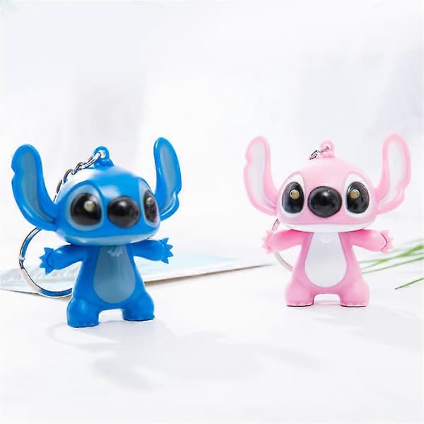 1/2 stk. Stitch Legetøj Vedhæng Lyd LED Nøglering Par Nøgleringe Gave Blå og Pink 2 stk.
