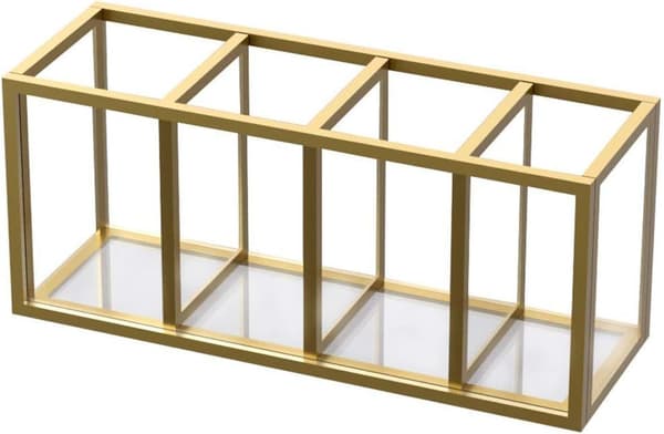 Akrylpenholder med 4 rum, guld kobberstribe