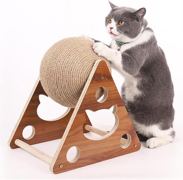 Cat Scratching Post Natural Sisal Rope Scratching Post for Cats and Kittens Dogs and Puppies Interactive Scratching Post Toy Solid Wood M