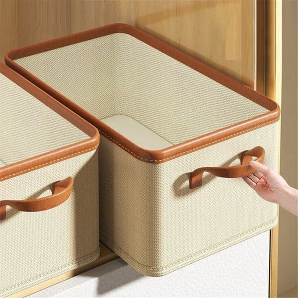 Storage Baskets for Clothes for Wardrobe with PU Handle, Foldable Box for Organizing Dresses 18L