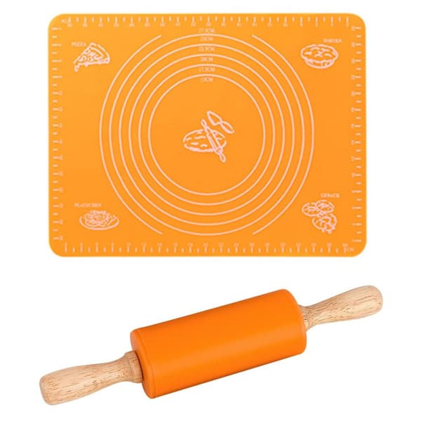 Silikondejmåtte bageplade 40 × 30 cm med kagerulle orange KLB