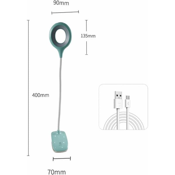 LED Læselampe Klemmelampe Skrivebordslampe til Børn med Fleksibel Hals USB Genopladelig e-læser Studier Arbejde, Blå