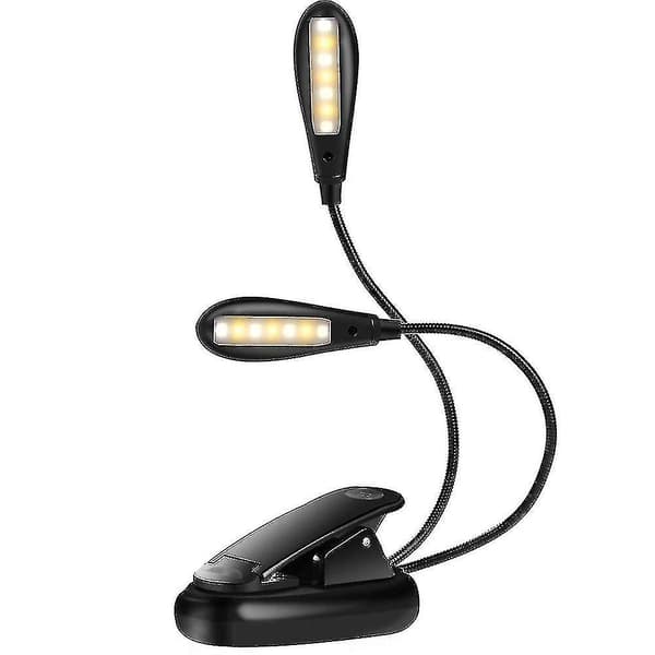 Genopladelig 14 LED Boglampe, Clip On Sengelæselampe, Noderlampe, 3 Lysstyrker 2 Svanehalse Oplyser 2 Hele Sider. Perfekt kompatibel med bøger