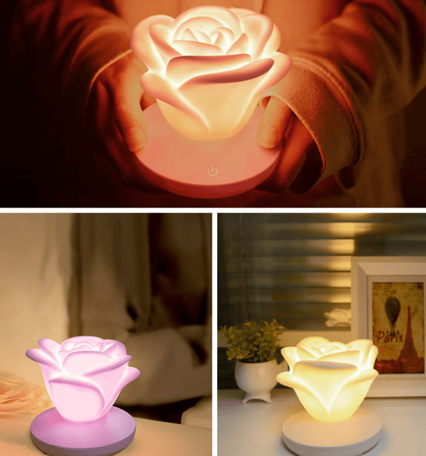 USB-ladende rose nattlampe tre-trinns berøringsfølsom romantisk skrivebordslampe