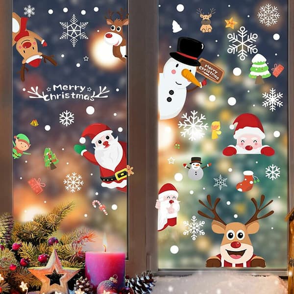 Christmas Snowflake Window Decals Window Stickers Removable Window Decoration Santa Claus Elk Snowman