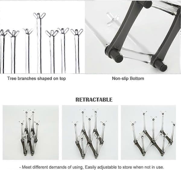 Retractable Drying Rack for Mugs, Drying Rack for Glass Bottles, Dishes, Plastic Cups with Non-Slip Bottom for Kitchen Counter