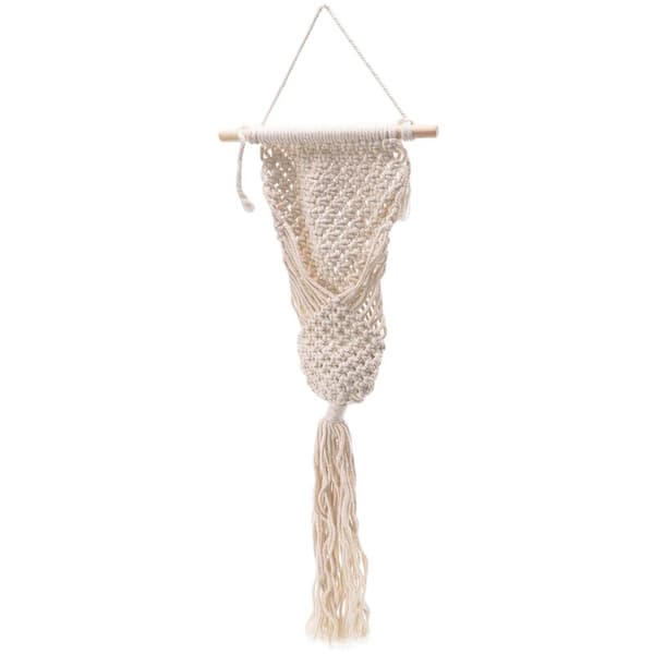 Håndlaget beige veggteppe for blomsterpotte