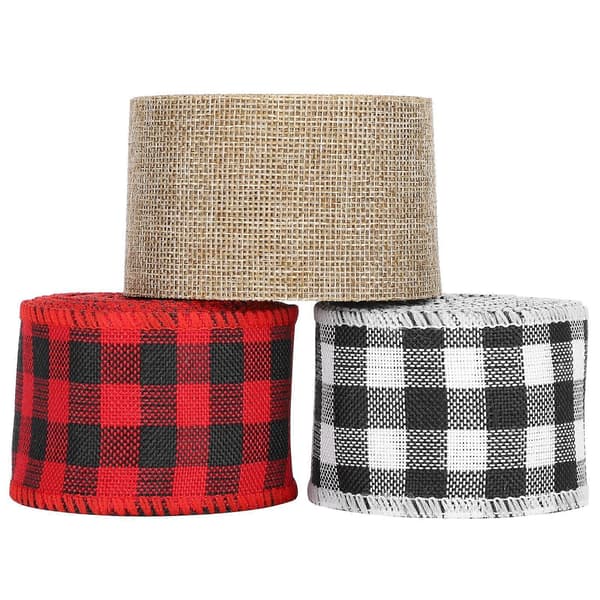 3 ruller julehåndværksbånd sort rød sort hvid jute DIY sløjfemateriale gaveindpakning (5 cm)