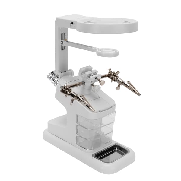 Table Mounted LED Hands Free Magnifying Glass for Reading Inspection Soldering Repairs White
