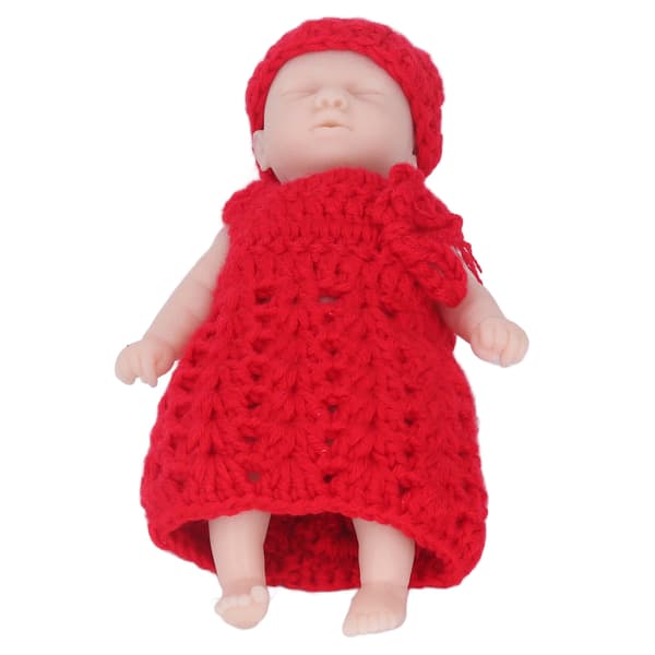 6 tommer simuleringsdukke med rød sweater, solid silikone nyfødt dukkelegetøj til over 3 år