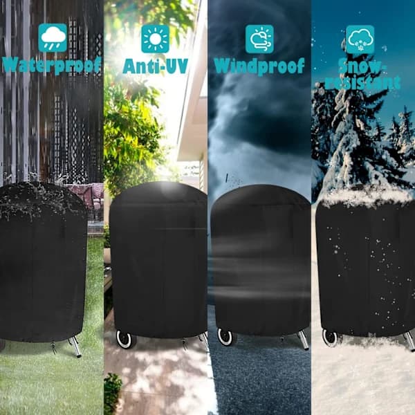 Kettle BBQ Grill Cover, 420D Oxford Fabric, Tear-Resistant UV-Resistant, Windproof Drawstring, with Storage Bag, 75 x 70 cm