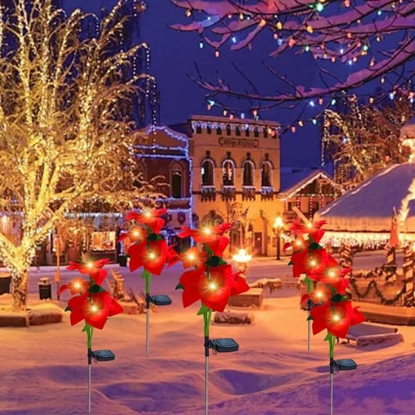 Soldrevet julepynt LED-blomster julestjerne udendørs have 2-pak