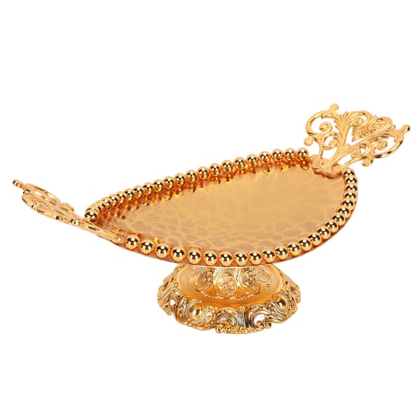 Serving Tray Engraved Texture Golden 8.5x24cm Alloy Decorative Practical Ellipse Drink Tray for Wedding