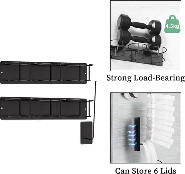 Refrigerator Storage - Magnetic 3-pack for Water Bottles and Lids - Space-saving for Kitchen Counter