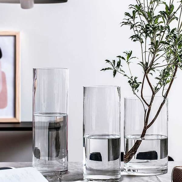 Cylindrisk vase i transparent glas, valgfrie størrelser, enkel