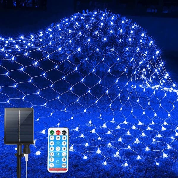 Solar Powered Net String Lights 192 LED Waterproof with Remote Control for Garden Patio Party Christmas Holiday 3 x 2 m Blue