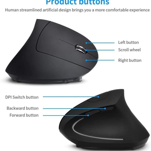 Ergonomic Vertical Wireless Mouse, Rechargeable Optical Mouse,