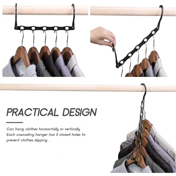 Space Saving Hangers, 10 Pcs Magic Hangers, Space Saving, Magic Clothes Hangers, Space Saving Hangers for Clothes - Black