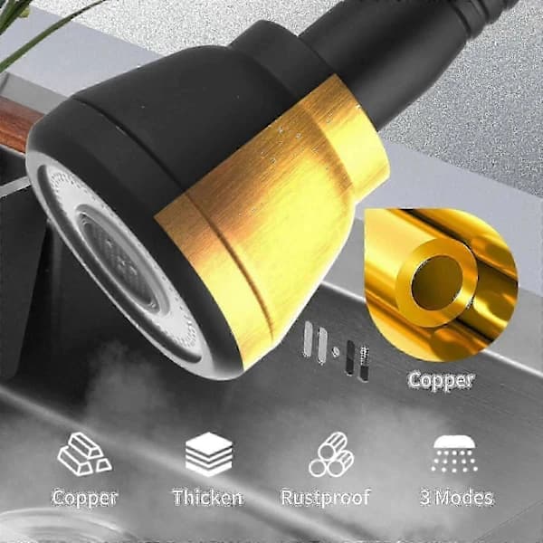Kitchen Faucet Spray Head 360 Degree Rotating 3 Modes Water Saving Splash-proof for Kitchen Bathroom Black Short Short