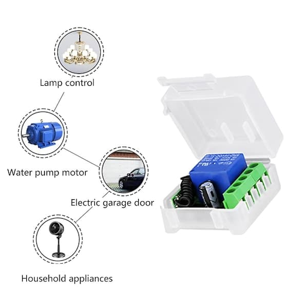 433MHz Remote Control 12V 10A Wireless Remote Switch 1-Channel Relay Module White