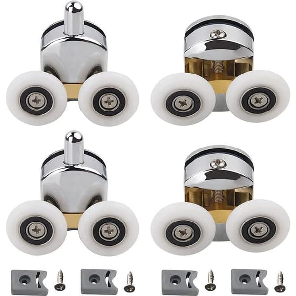 Sæt med 4 dobbelte ruller til skydedøre til bruser, 2 hjul, 23 mm diameter, badeværelse