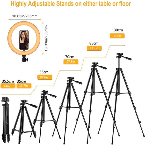 10'' Ringlampe med hvit 50'' uttrekkbart stativ, LED Circ