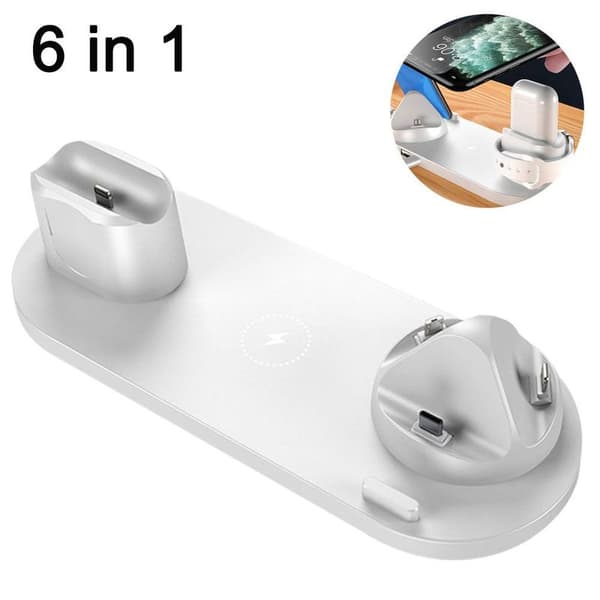 Wireless Charger, 6 in 1 Inductive Charging Station with 10W White