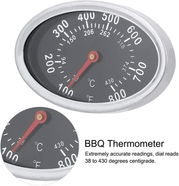 1 stk oval BBQ-røyker grilltermometer, rustfritt stål