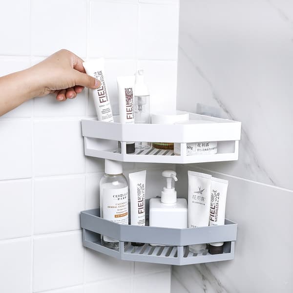 2 Perforated Corner Shelves Toilet Washbasin Bathroom Traceless