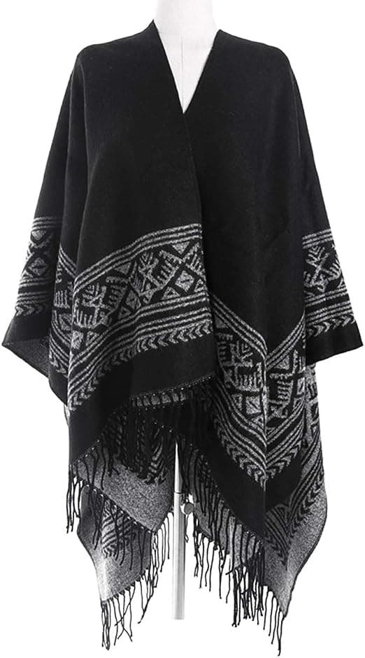 Poncho Sjal Elegant Varm Åben Firkant Efterår Vinter Kvinde