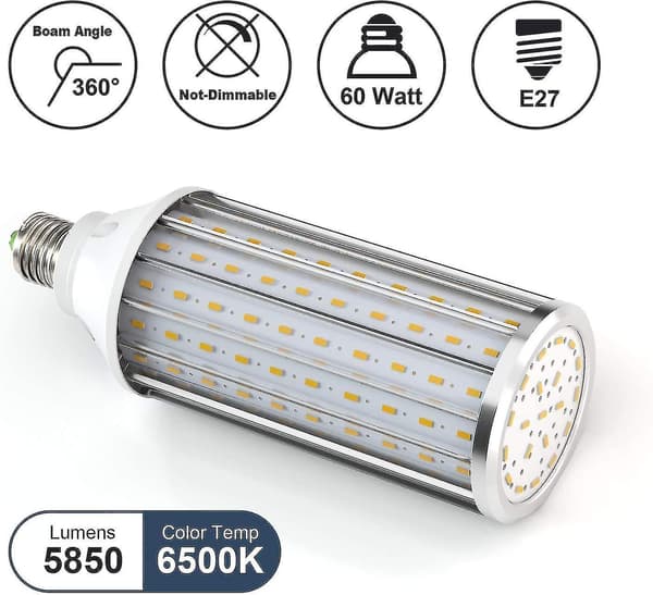 70% Discount - E27 LED Corn Bulb 60w, 550w Equivalent Brightness, 6500k Cool White E27 LED Lamp, Non-Dimmable, 5850lm 160x5630smd, Edison LED C