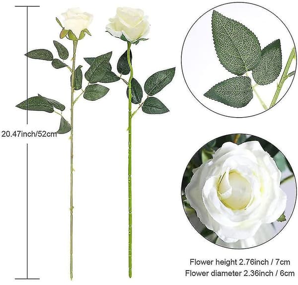 12 stk kunstige silkeblomster realistiske roser bukett lang stilk