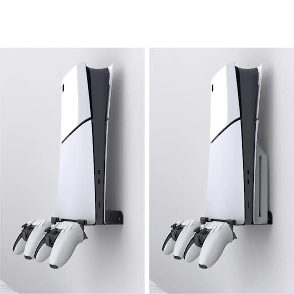 Wall Mount for PS5 Slim with Dual Controller Holder, Metal Wall Mount Base Holder Organizer Storage Hanger for PS5 Slim, Black