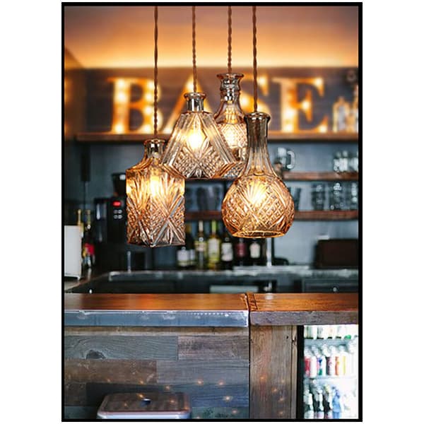 Adjustable Cable Decanter Glass Bottle Pendant Light Carved Glass Hanging Light Fixtures A