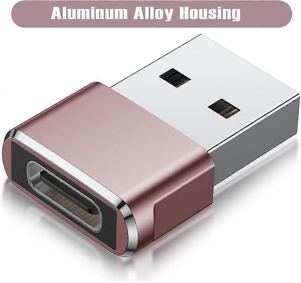 USB til USB C-adapter 3-pakning, Type C hunn til A hann ladekabelkonverterer rosa